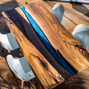 Alagoas-bord i europeisk valnöt och 6 cm tjock pigmenterad blå harts